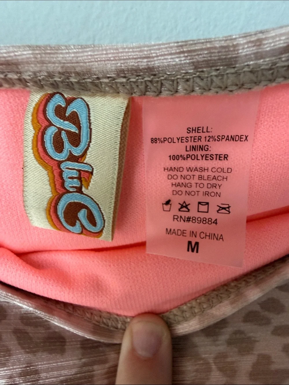 BluC Pink Leopard Print Bikini Bottoms Size Medium Neon Pink Lined Animal Print